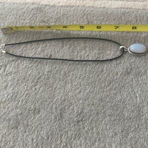 Moonstone necklace 925 and leather 8” long, moonstone 1 1/2 inch
